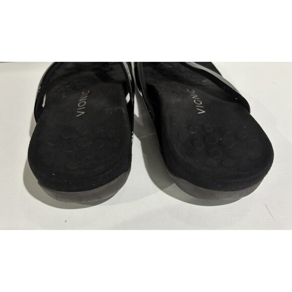 Vionic Bella II Sandal 9 Black Patent Leather Bow Orthotic Comfort Slip On Thong - Picture 6 of 7